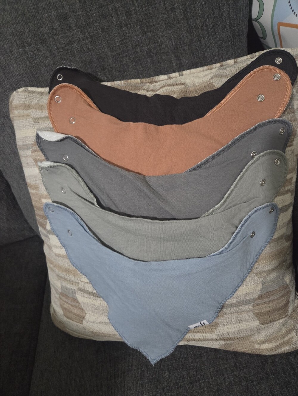 Unbranded Kids Snap-On Bandana Bibs Set - Blue, Gray, Olive, Rust, Black